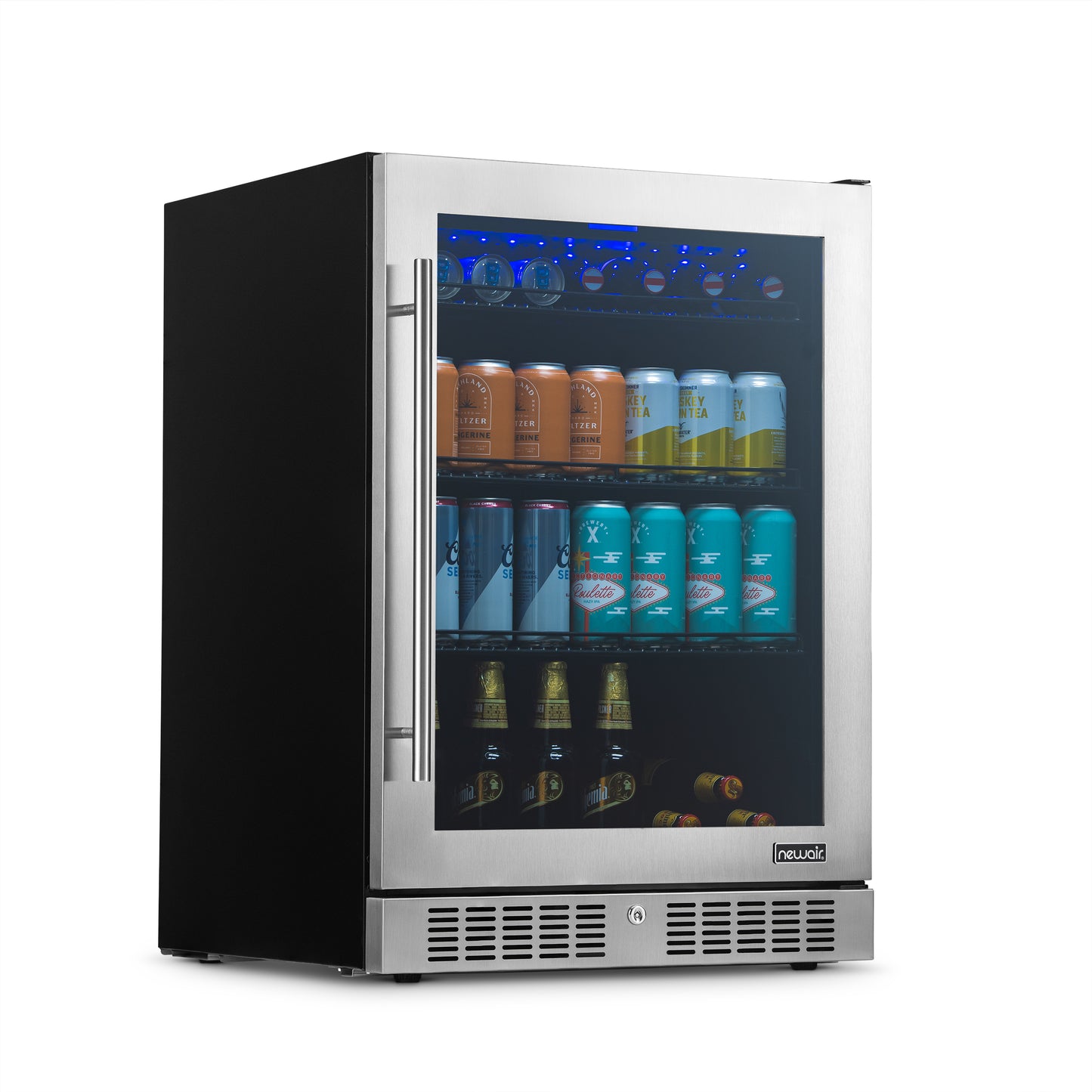 Newair 24” Built-in Premium 224 Can Beverage Fridge with Color Changing LED Lights NBC224SS00-Beverage Fridges-The Wine Cooler Club