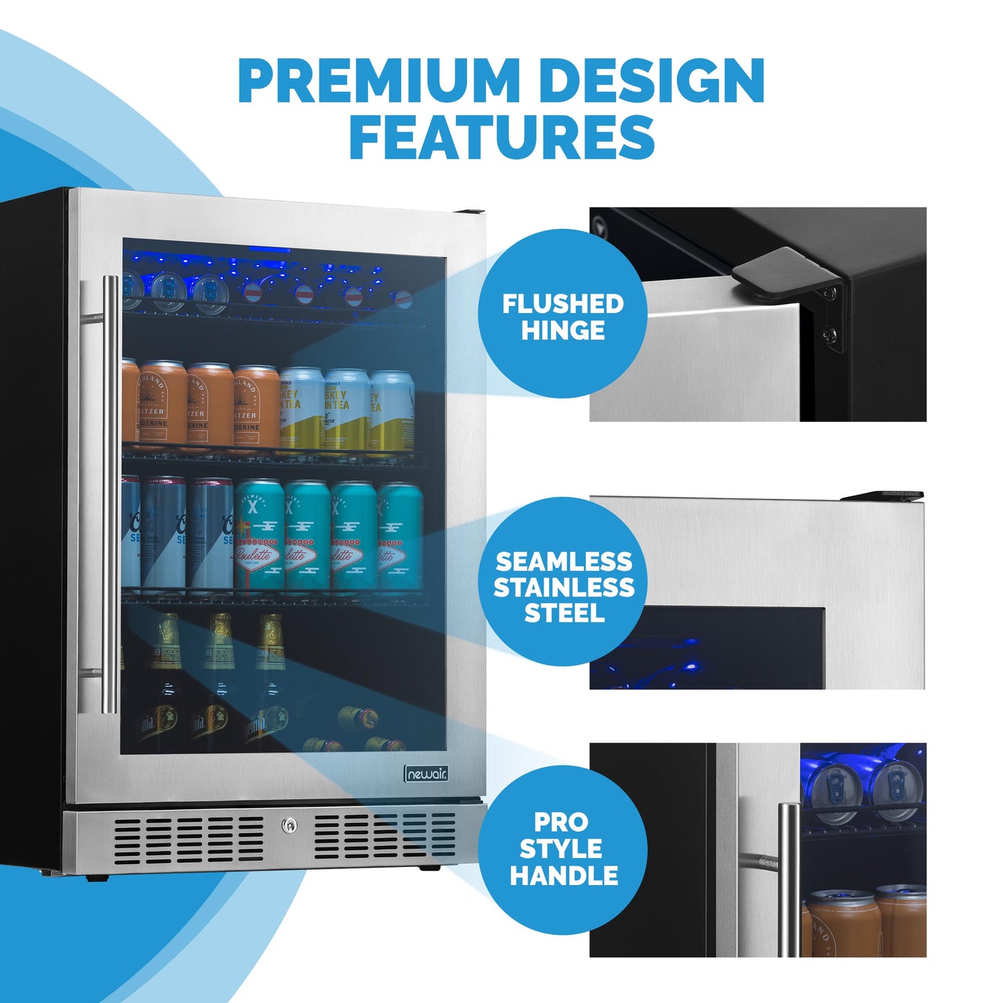 Newair 24” Built-in Premium 224 Can Beverage Fridge with Color Changing LED Lights NBC224SS00-Beverage Fridges-The Wine Cooler Club