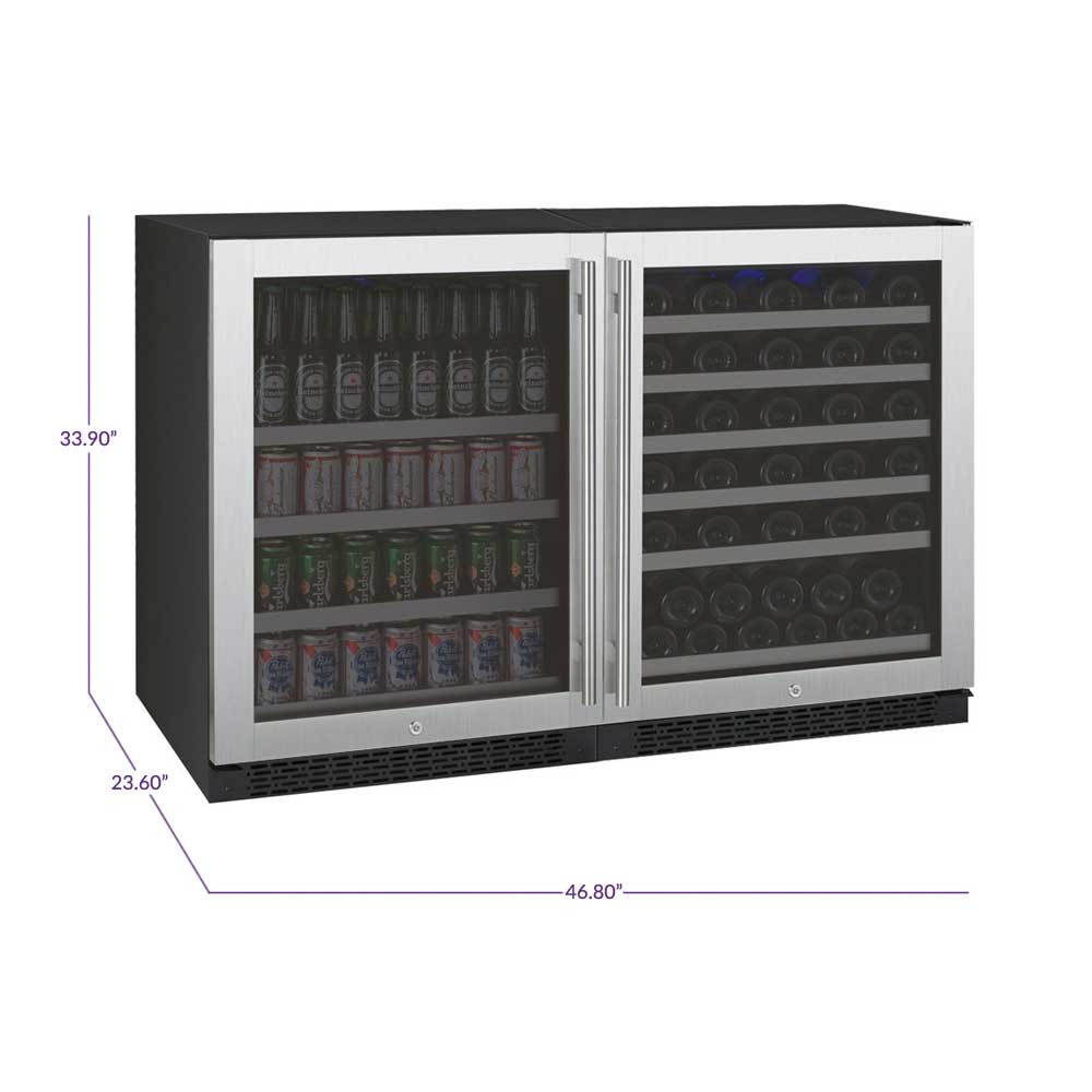 47" Wide FlexCount II Series 56 Bottle/154 Can Dual Zone Stainless Steel Side-by-Side Wine Refrigerator/Beverage Center - BF 3Z-VSWB24-2S20-Wine Coolers-The Wine Cooler Club