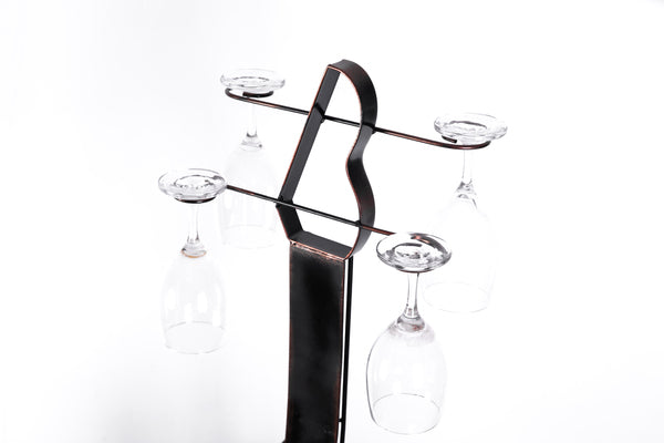 Vintage Wood and Metal Guitar Shaped 9 Bottle Freestanding Decorative Wine Holder QI003562-Wine Bottle Holders-The Wine Cooler Club