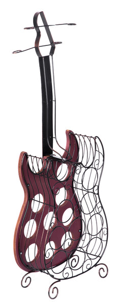 Vintage Wood and Metal Guitar Shaped 9 Bottle Freestanding Decorative Wine Holder QI003562-Wine Bottle Holders-The Wine Cooler Club