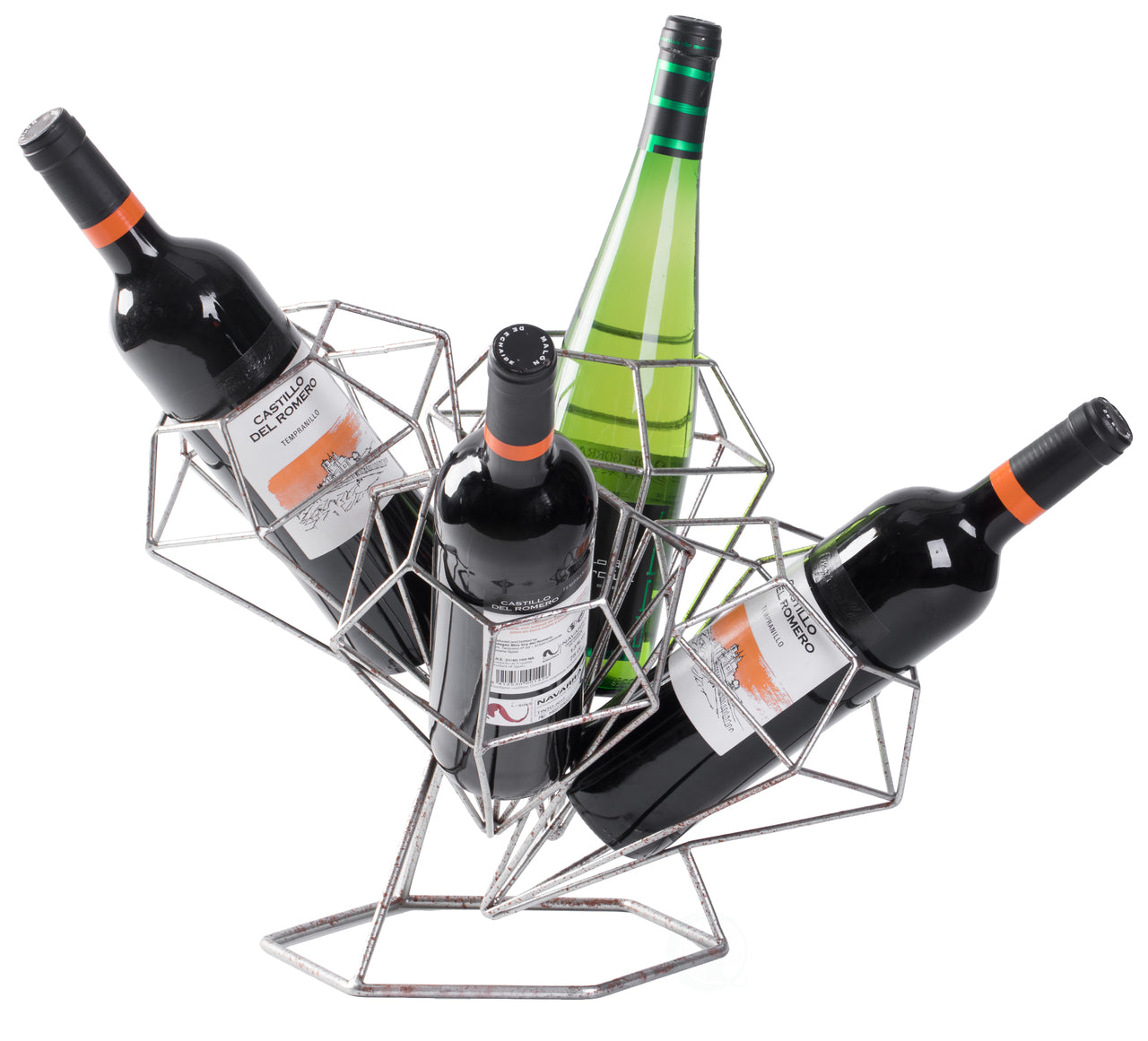 Vintage Decorative Metal Diamond Shaped Tabletop Countertop Wine 4 Bottle Holder QI003564-Wine Bottle Holders-The Wine Cooler Club