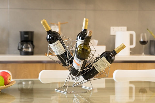 Vintage Decorative Metal Diamond Shaped Tabletop Countertop Wine 4 Bottle Holder QI003564-Wine Bottle Holders-The Wine Cooler Club