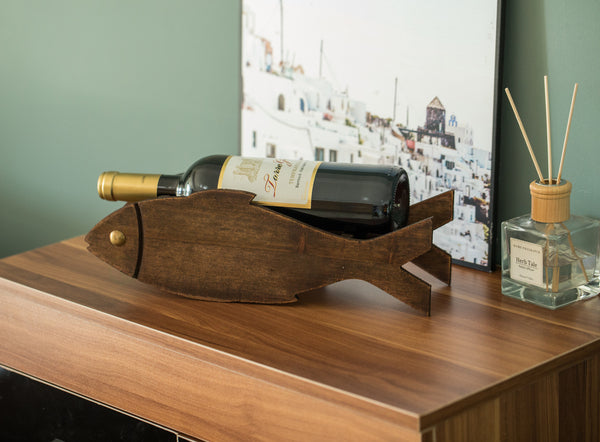 Wooden Fish Shaped Vintage Decorative Single Bottle Wine Holder QI003660-Wine Bottle Holders-The Wine Cooler Club