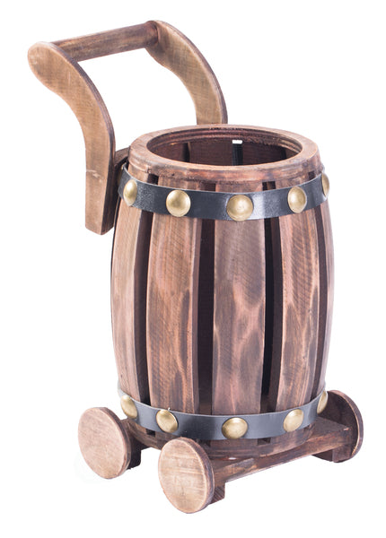 Wooden Barrel Cart Vintage Decorative Shaped Single Bottle Wine Holder QI003663-Wine Bottle Holders-The Wine Cooler Club