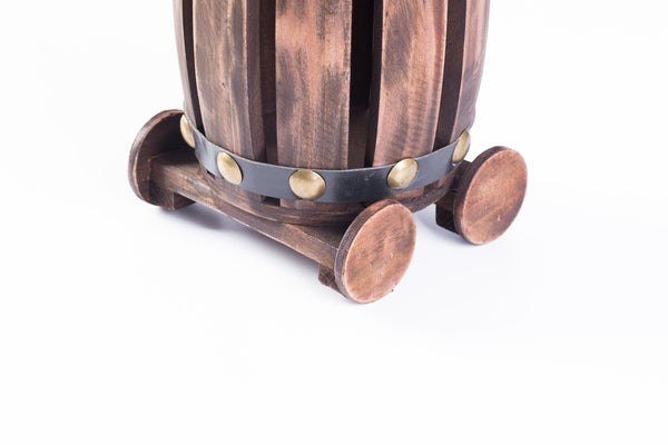 Wooden Barrel Cart Vintage Decorative Shaped Single Bottle Wine Holder QI003663-Wine Bottle Holders-The Wine Cooler Club