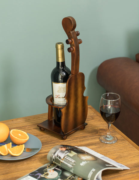 Brown Violin Cello Shaped Vintage Decorative Single Bottle Wine Holder QI003664-Wine Bottle Holders-The Wine Cooler Club