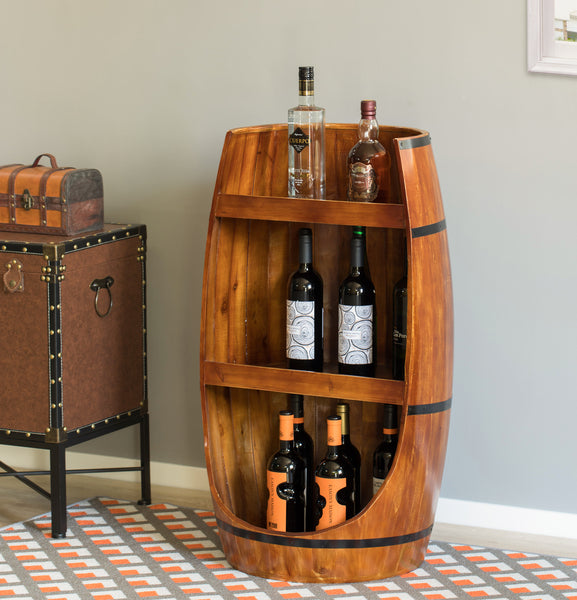 Rustic Wooden Wine Barrel Display Shelf Storage Stand QI003764-Wine Racks-The Wine Cooler Club