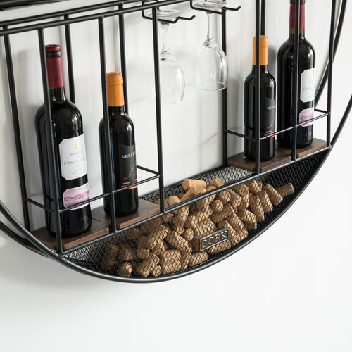 Vintage Decorative Modern Black Metal Round Wall Mounted Wine Display Rack QI004276-Wine Racks-The Wine Cooler Club