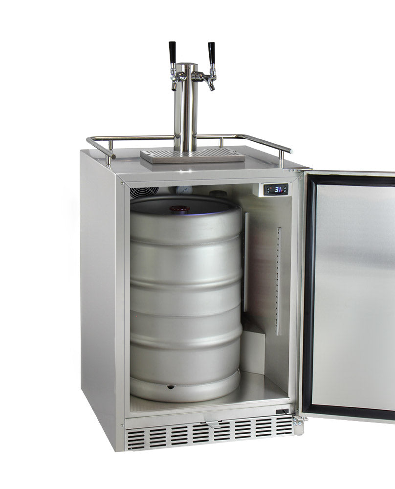 24" Wide Dual Tap All Stainless Steel Outdoor Built-In Right Hinge Kegerator with Kit-Kegerators-The Wine Cooler Club