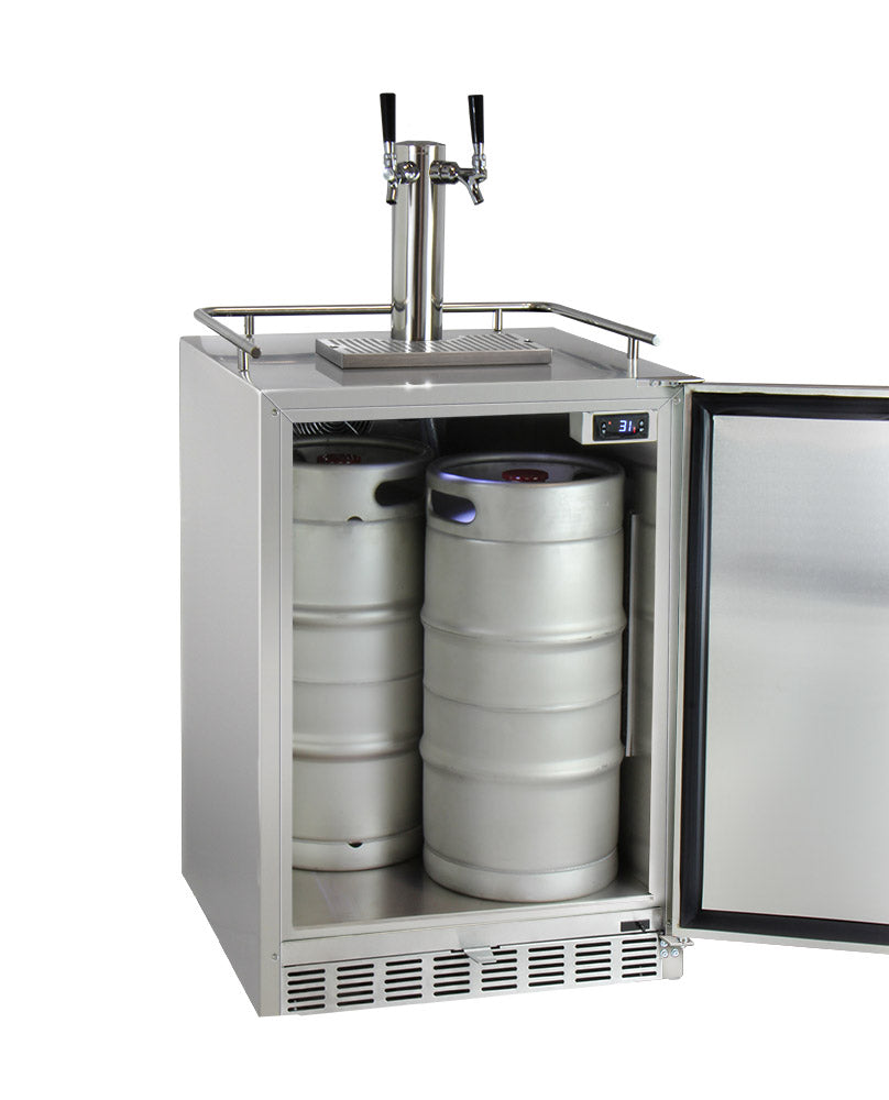 24" Wide Dual Tap All Stainless Steel Outdoor Built-In Right Hinge Kegerator with Kit-Kegerators-The Wine Cooler Club