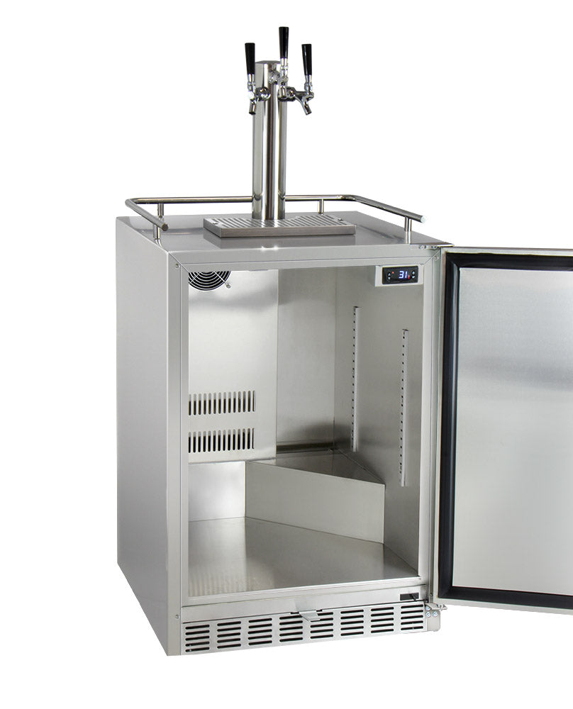 24" Wide Triple Tap All Stainless Steel Outdoor Built-In Right Hinge Kegerator with Kit-Kegerators-The Wine Cooler Club