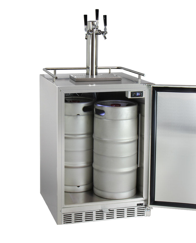 24" Wide Triple Tap All Stainless Steel Outdoor Built-In Right Hinge Kegerator with Kit-Kegerators-The Wine Cooler Club