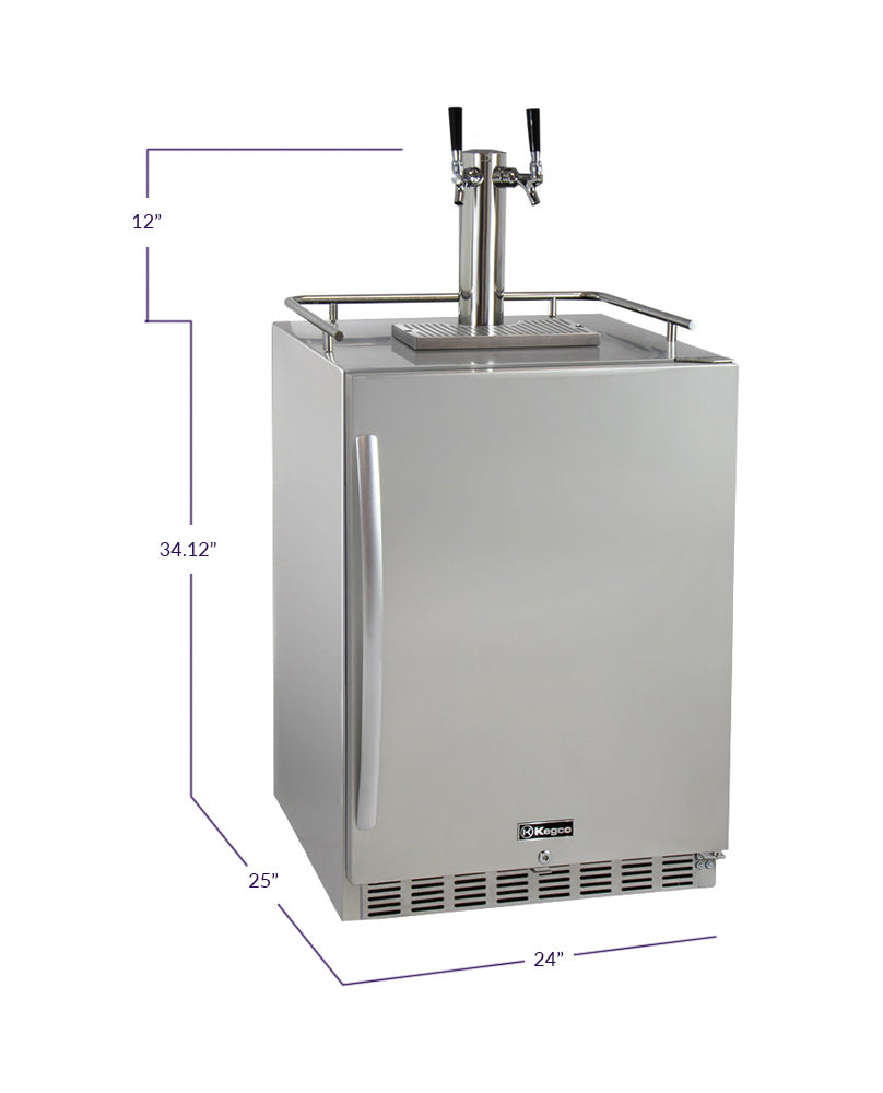 24" Wide Dual Tap All Stainless Steel Outdoor Built-In Right Hinge Kegerator with Kit-Kegerators-The Wine Cooler Club