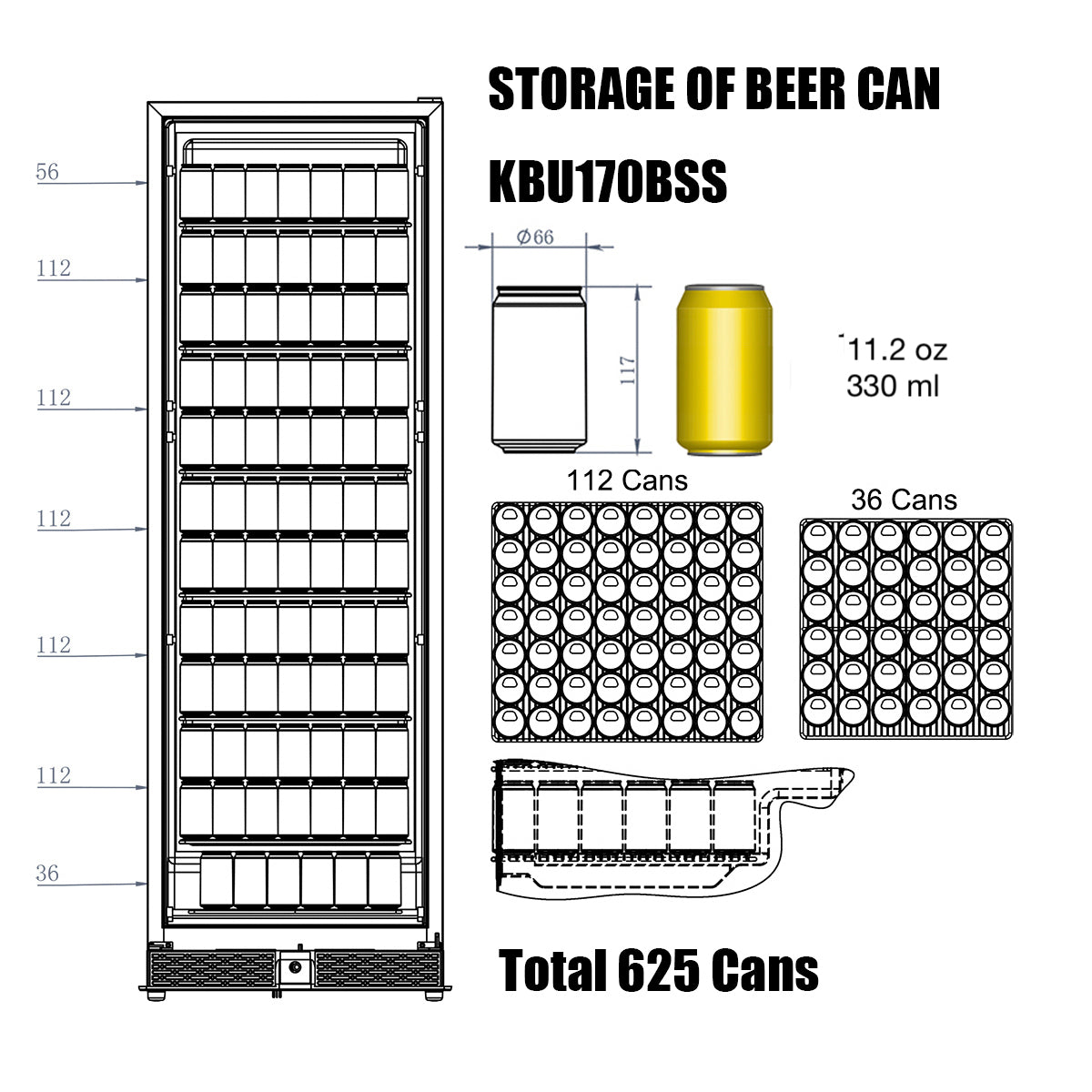 Kingsbottle 72" Large Beverage Refrigerator With Clear Glass Door KBU170BX-FG, LHH-Wine Coolers-The Wine Cooler Club