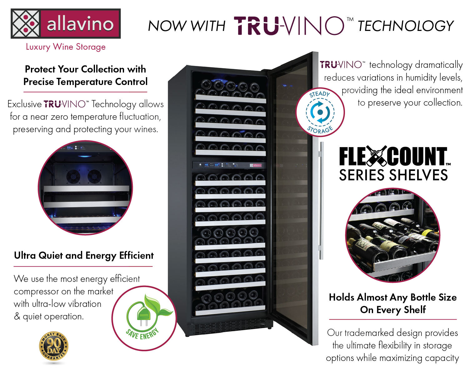 47" Wide FlexCount II Tru-Vino 344 Bottle Four-Zone Stainless Steel Side-by-Side Wine Refrigerator - BF 2X-VSWR172-2S20-Wine Coolers-The Wine Cooler Club
