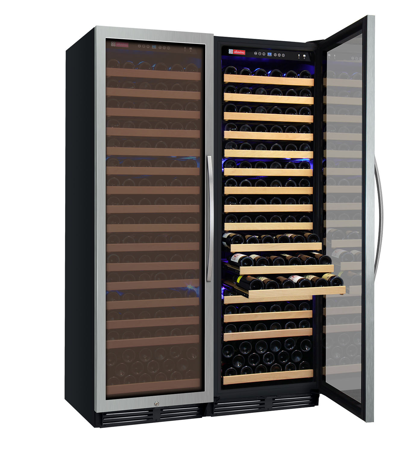 48" Wide FlexCount Classic II Tru-Vino 348 Bottle Dual Zone Stainless Steel Side-by-Side Wine Refrigerator - BF 2X-YHWR174-1S20-Wine Coolers-The Wine Cooler Club