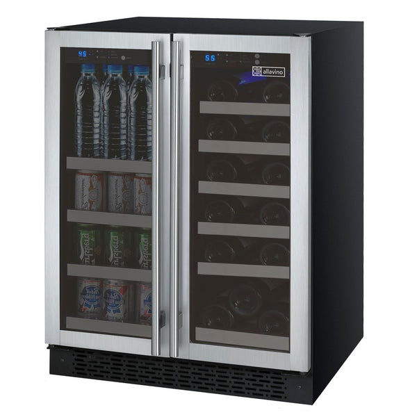 24 Wide FlexCount II Tru-Vino 18 Bottle/66 Cans Dual Zone Stainless Steel Wine Refrigerator/Beverage Center - AO VSWB-2SF20-Wine Coolers-The Wine Cooler Club
