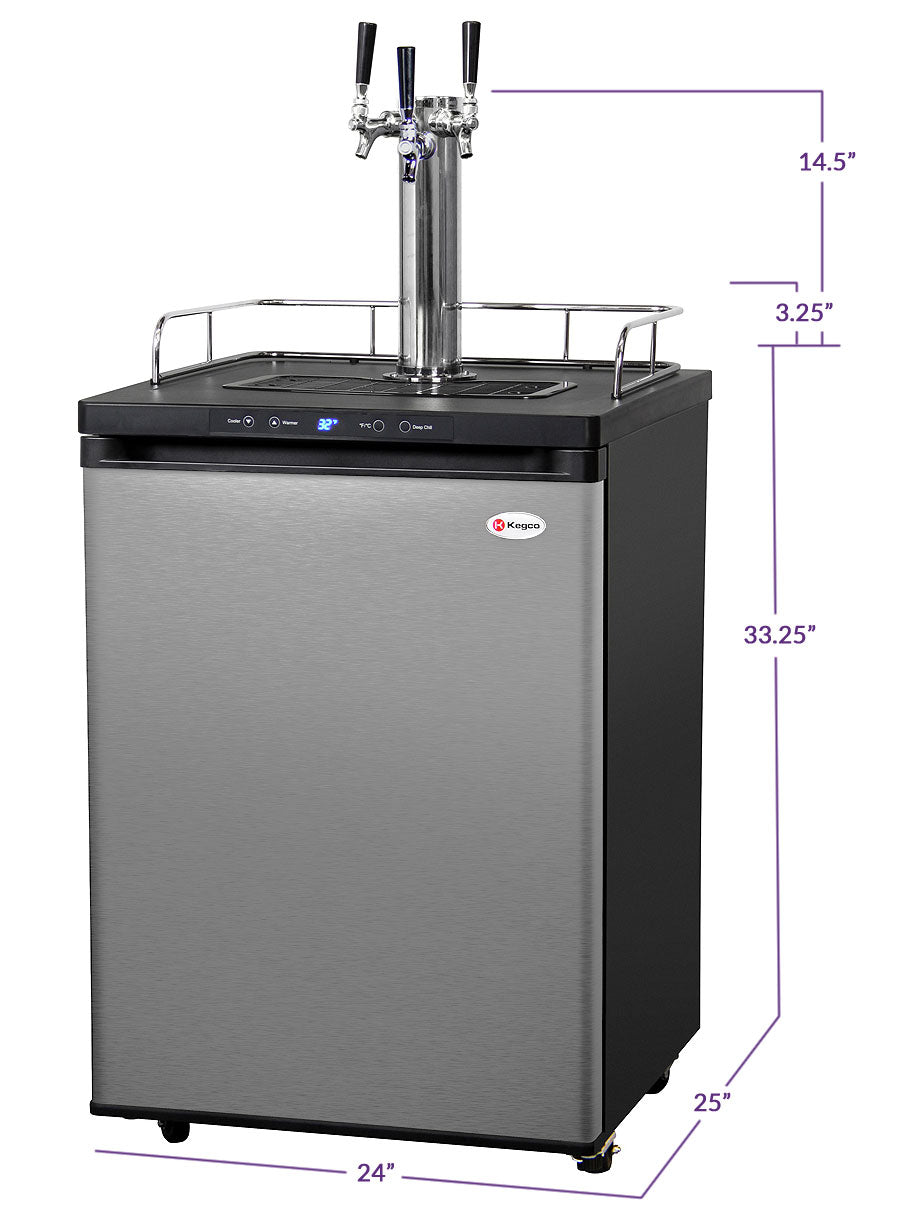 24" Wide Kombucha Triple Tap Stainless Steel Kegerator-Kegerators-The Wine Cooler Club