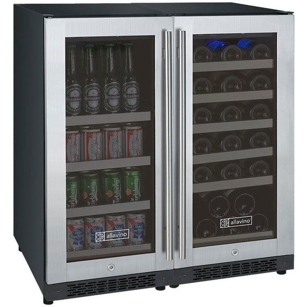 30 Wide FlexCount II Tru-Vino 30 Bottle/88 Can Dual Zone Stainless Steel Side-by-Side Wine Refrigerator/Beverage Center - BF 3Z-VSWB15-2S20-Wine Coolers-The Wine Cooler Club