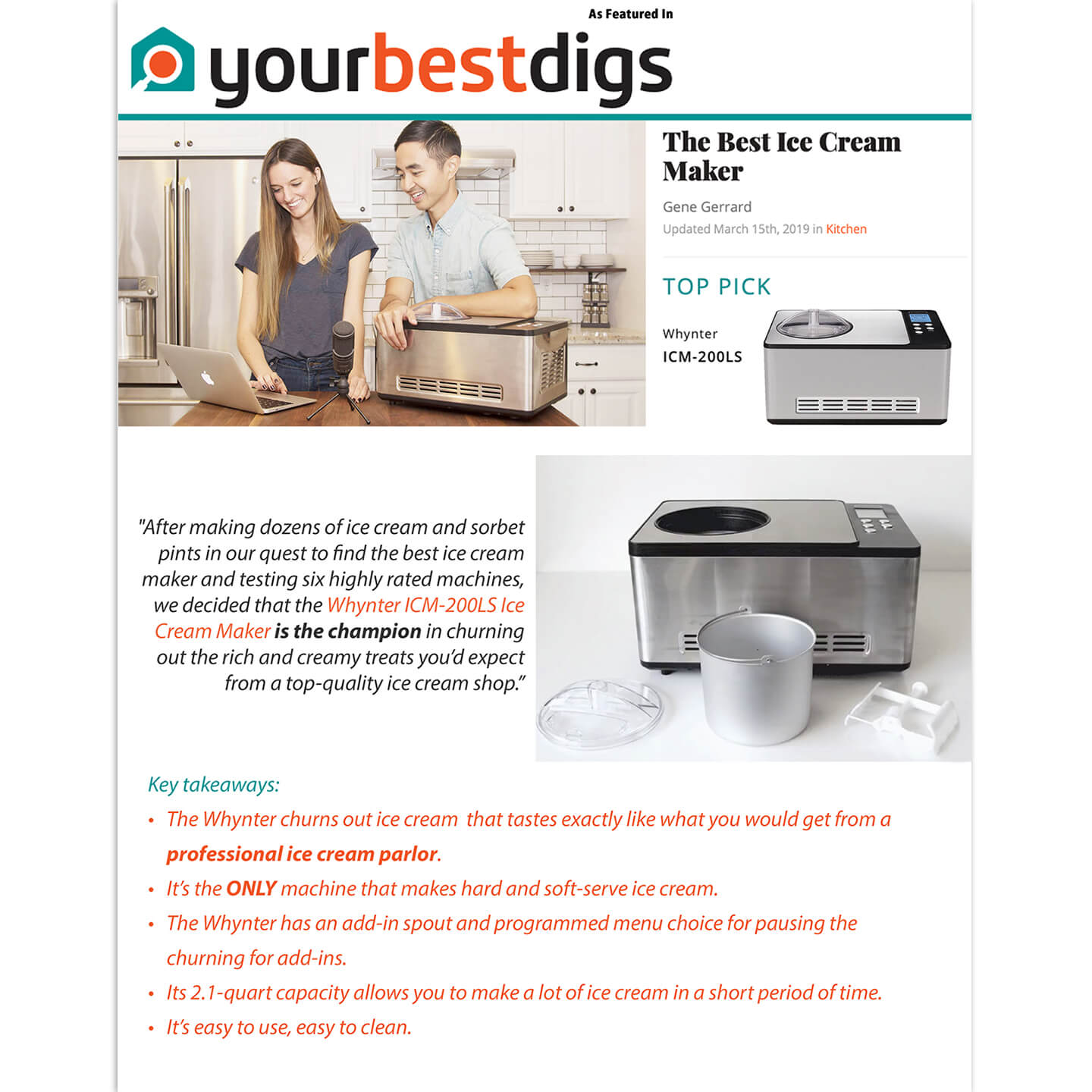 Whynter Ice Cream Makers Whynter ICM-200LS 2.1 Quart Capacity Automatic Compressor Ice Cream Maker in Stainless Steel