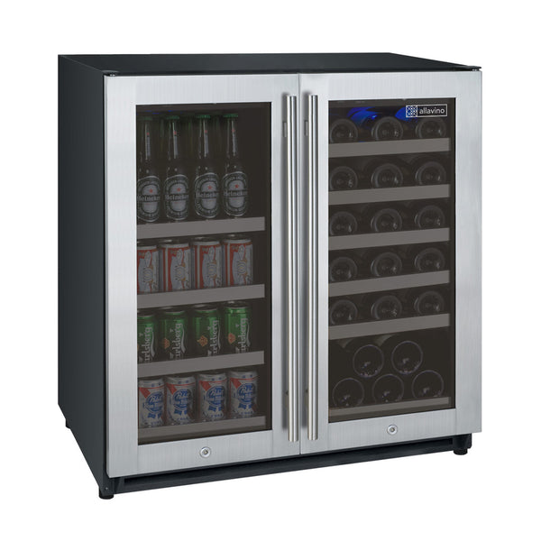 30 Wide FlexCount II Tru-Vino 30 Bottle/88 Can Dual Zone Stainless Steel Built-In Wine Refrigerator/Beverage Center - AO VSWB30-2SF20-Wine Coolers-The Wine Cooler Club