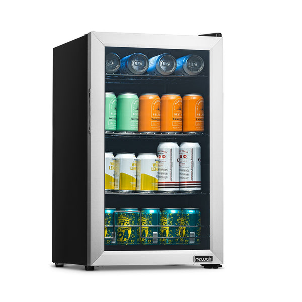 Newair 100 Can Beverage Fridge with Glass Door, Small Freestanding Mini Fridge in Stainless Steel AB-1000-Beverage Fridges-The Wine Cooler Club