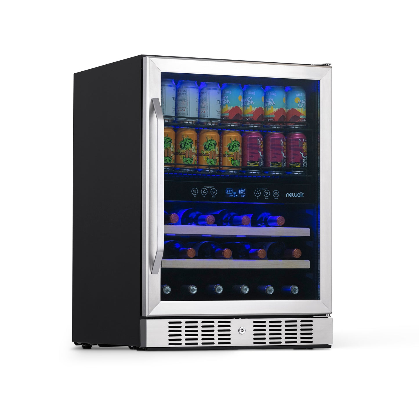 Newair 24” Built-in Dual Zone 20 Bottle and 70 Can Wine and Beverage Fridge in Stainless Steel with SplitShelf™ and Smooth Rolling Shelves AWB-400DB-Wine and Beverage Fridges-The Wine Cooler Club