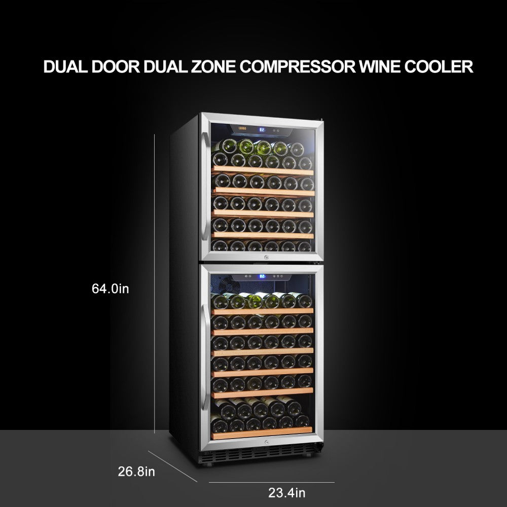 LANBO 133 BOTTLE DUAL DOOR WINE COOLER LW133DD-Wine Coolers-The Wine Cooler Club