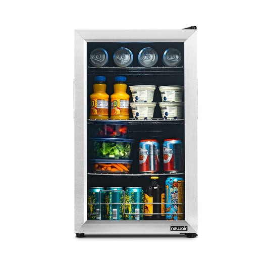 Newair 100 Can Beverage Fridge with Glass Door, Small Freestanding Mini Fridge in Stainless Steel AB-1000-Beverage Fridges-The Wine Cooler Club