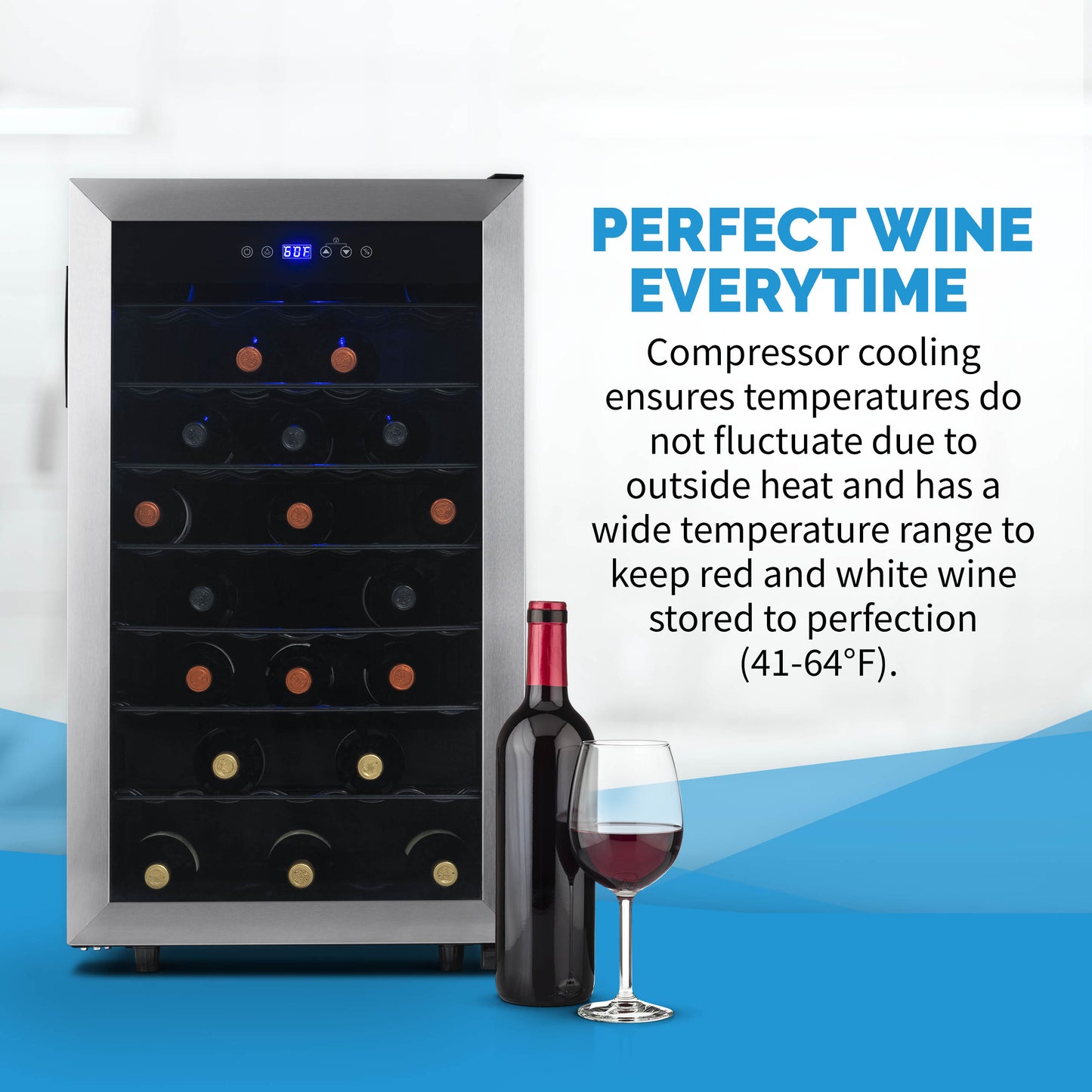 Newair Freestanding 50 Bottle Compressor Wine Fridge in Stainless Steel, Adjustable Racks NWC050SS00-Wine Fridges-The Wine Cooler Club