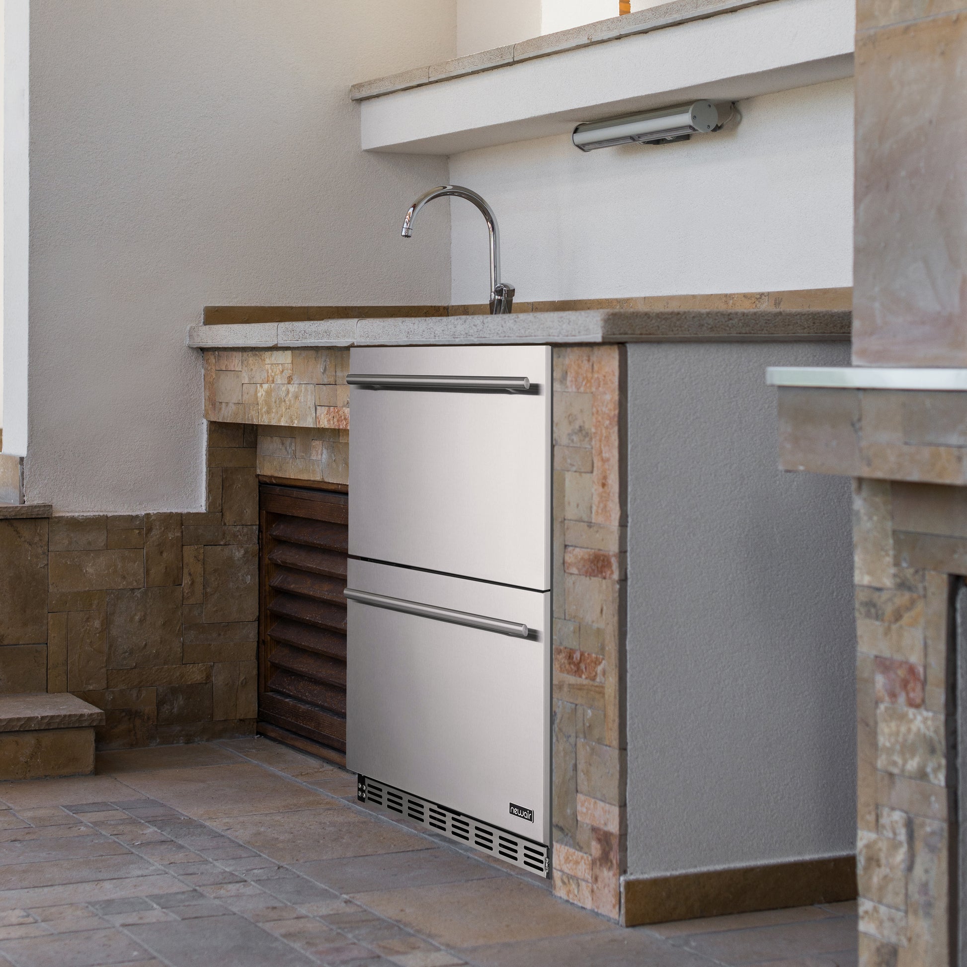 Newair 24” Outdoor Wine and Beverage Dual Drawer Fridge, 20 Bottle and 80 Can Capacity Built-in or Freestanding NOF100SS00-Beverage Fridges-The Wine Cooler Club