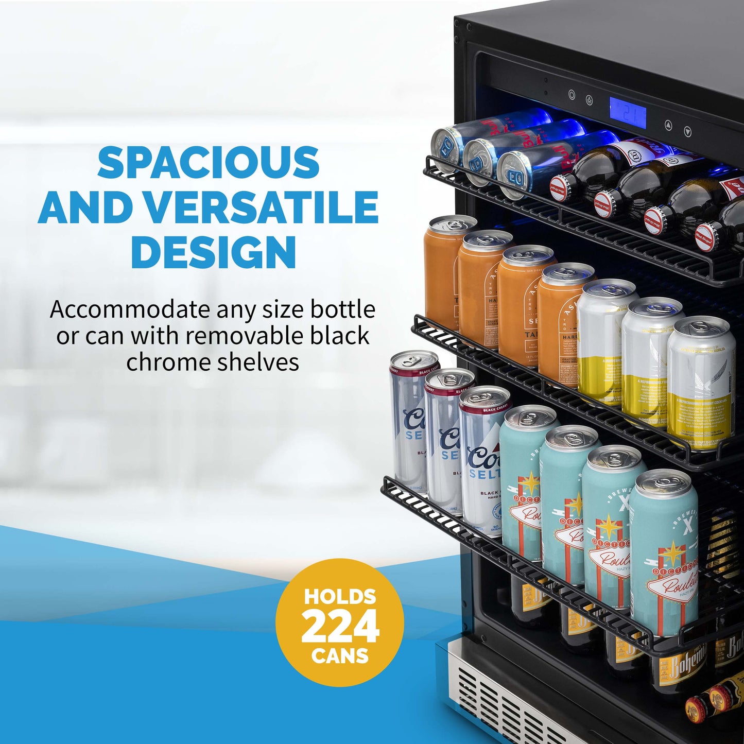 Newair 24” Built-in Premium 224 Can Beverage Fridge with Color Changing LED Lights NBC224SS00-Beverage Fridges-The Wine Cooler Club