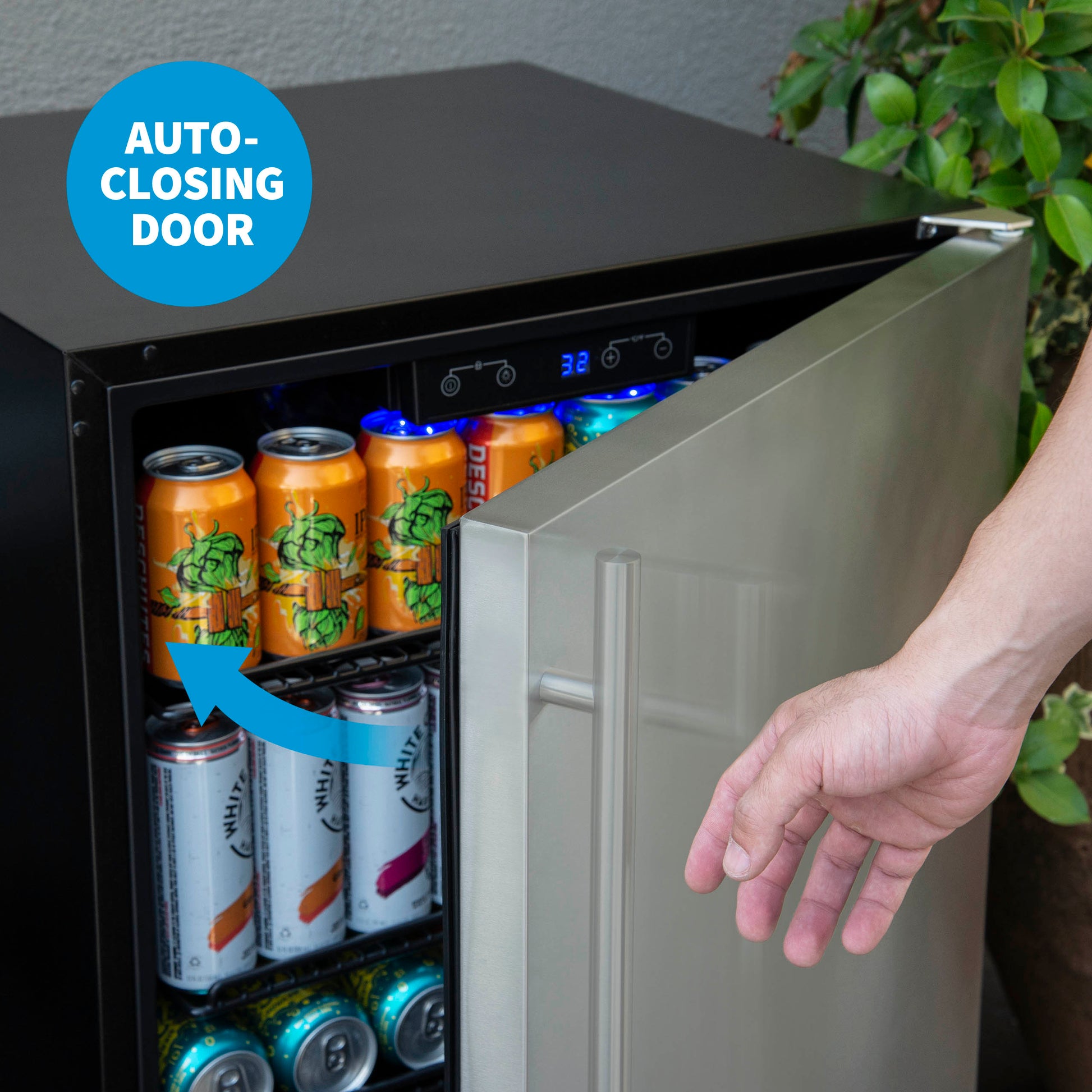 Newair 24” Built-in 160 Can Outdoor Beverage Fridge in Weatherproof Stainless Steel with Auto-Closing Door and Easy Glide Casters NOF160SS00-Beverage Fridges-The Wine Cooler Club