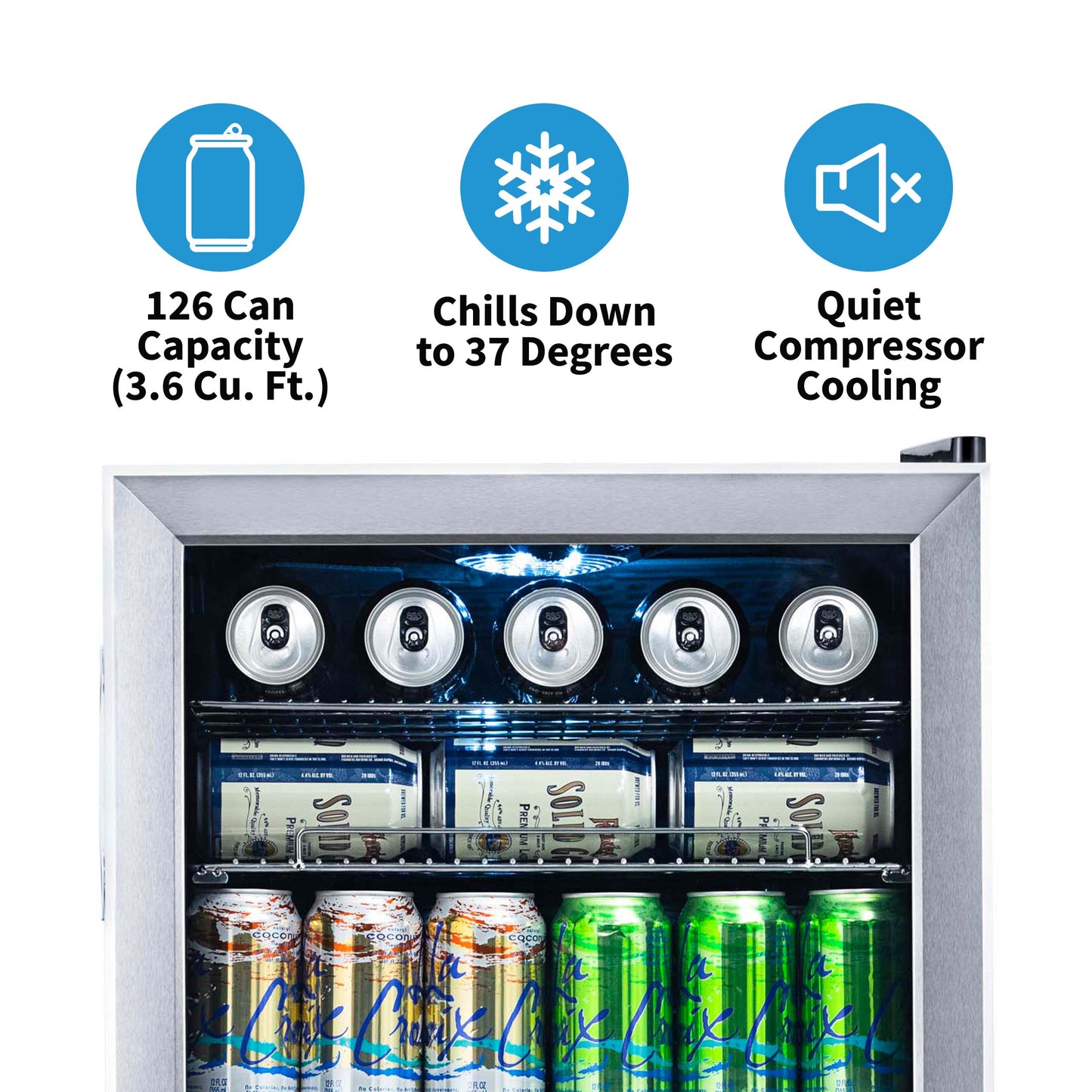 Newair 126 Can Freestanding Beverage Fridge in Stainless Steel with Adjustable Shelves AB-1200-Beverage Fridges-The Wine Cooler Club