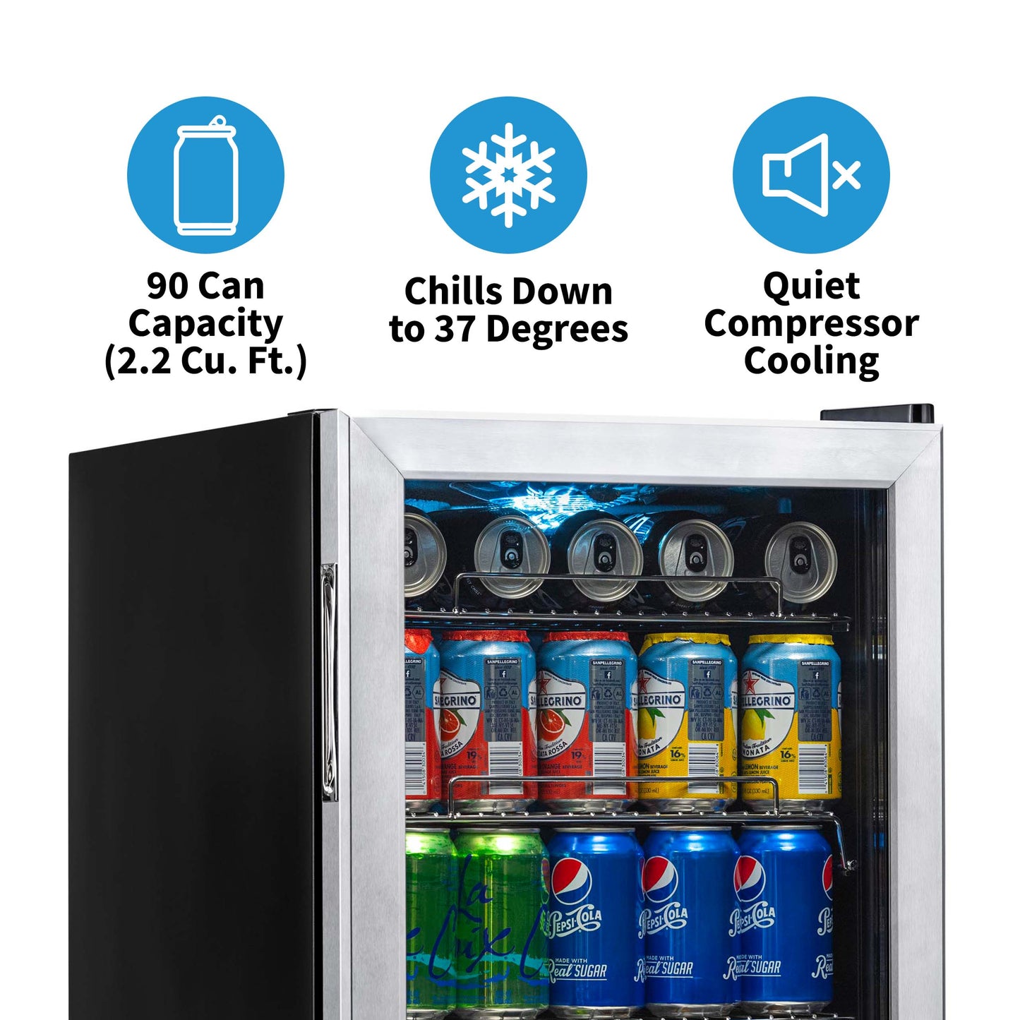 Newair 90 Can Freestanding Beverage Fridge in Stainless Steel, with Adjustable Shelves AB-850-Beverage Fridges-The Wine Cooler Club