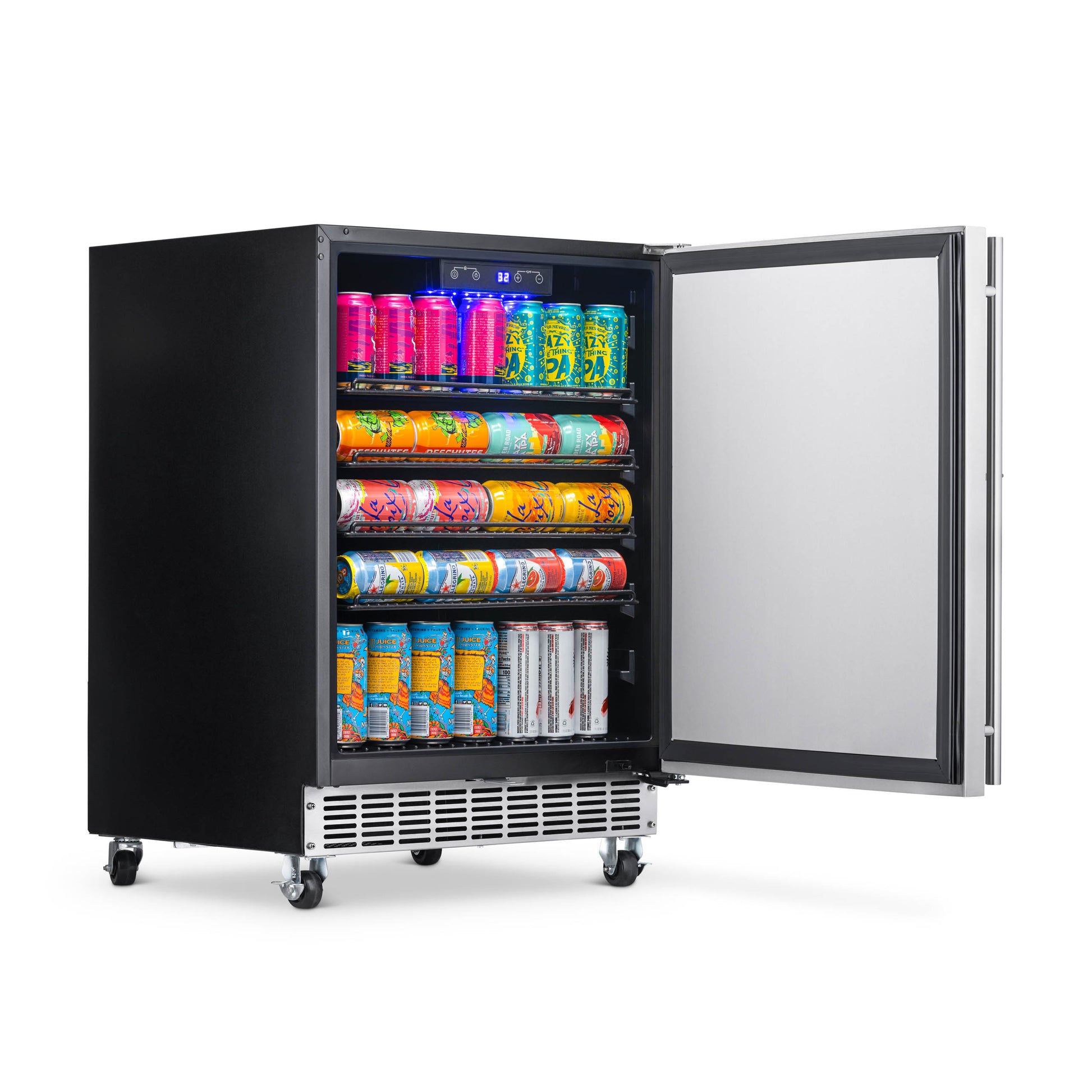 Newair 24” Built-in 160 Can Outdoor Beverage Fridge in Weatherproof Stainless Steel with Auto-Closing Door and Easy Glide Casters NOF160SS00-Beverage Fridges-The Wine Cooler Club