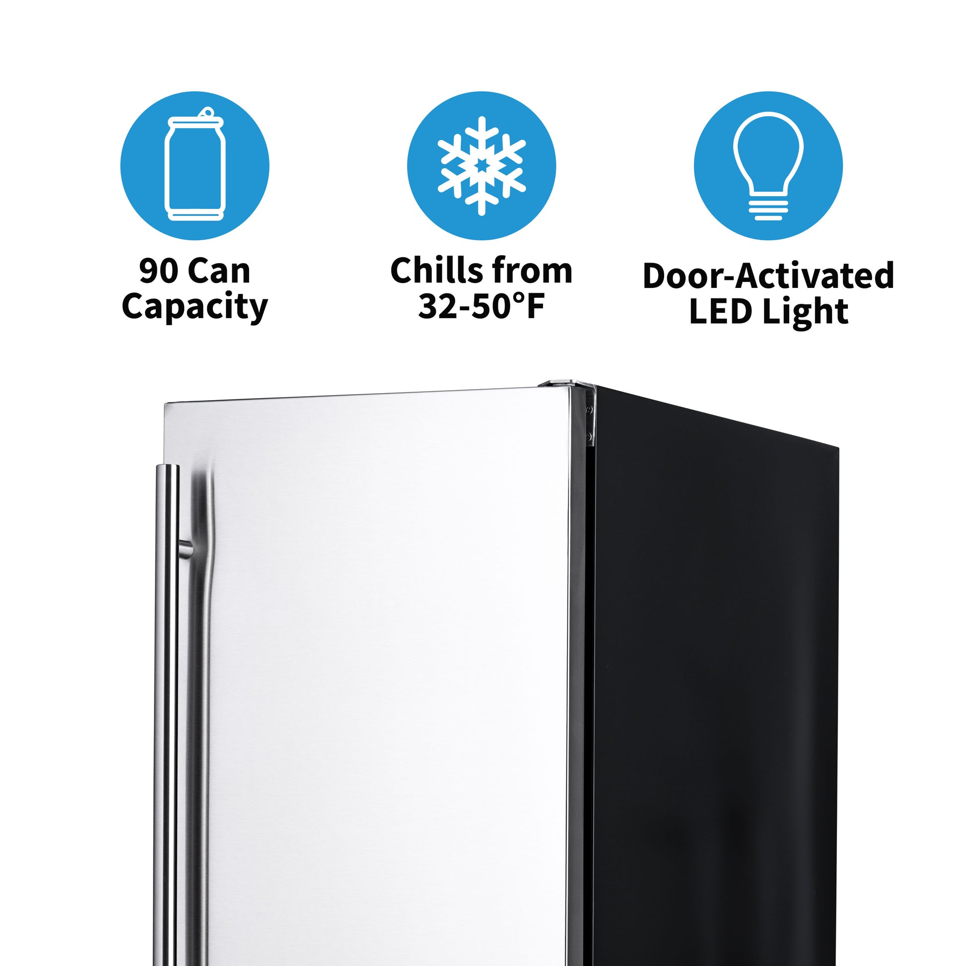 Newair 15” Built-in 90 Can Outdoor Beverage Fridge in Weatherproof Stainless Steel with Auto-Closing Door and Easy Glide Casters NOF090SS00-Beverage Fridges-The Wine Cooler Club