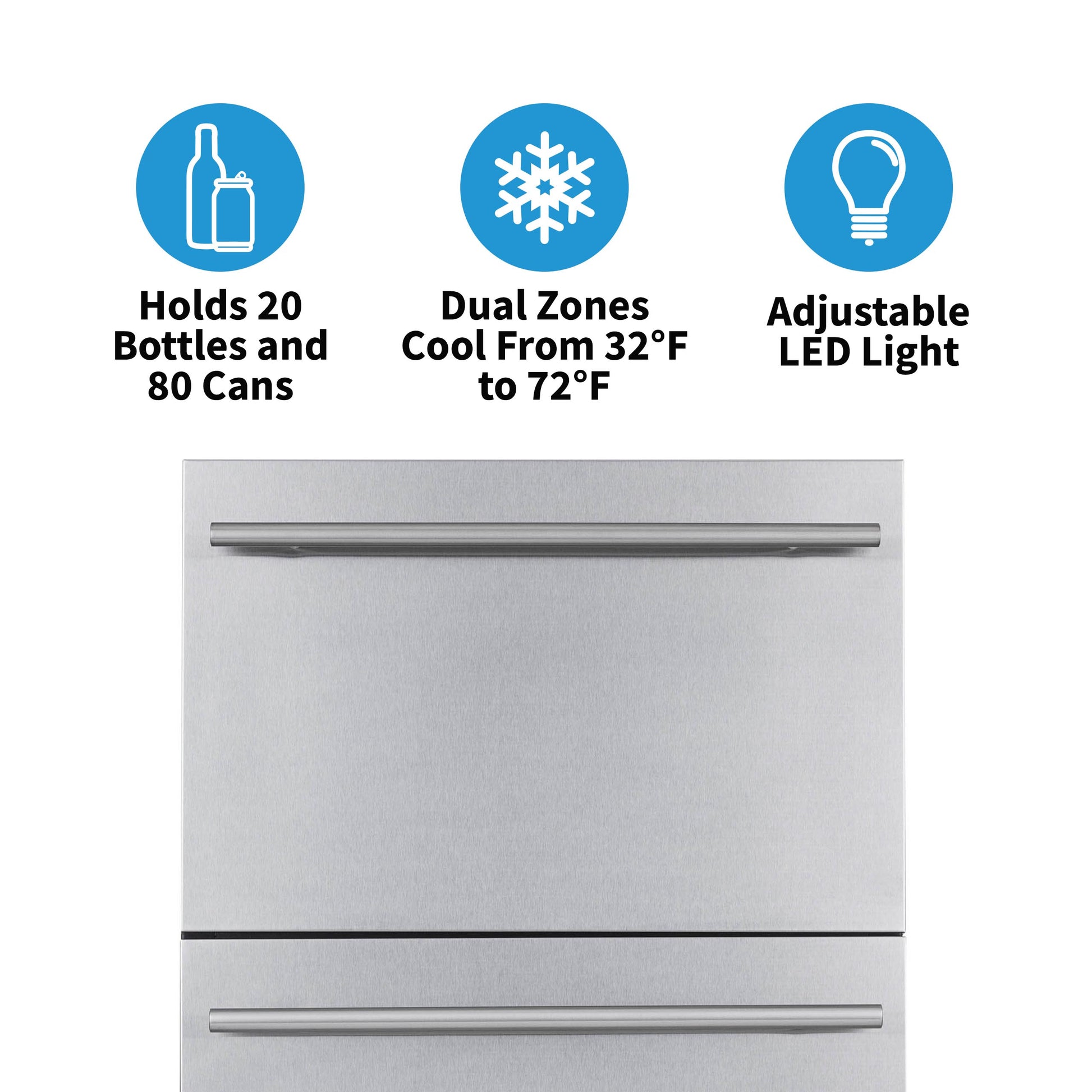 Newair 24” Outdoor Wine and Beverage Dual Drawer Fridge, 20 Bottle and 80 Can Capacity Built-in or Freestanding NOF100SS00-Beverage Fridges-The Wine Cooler Club