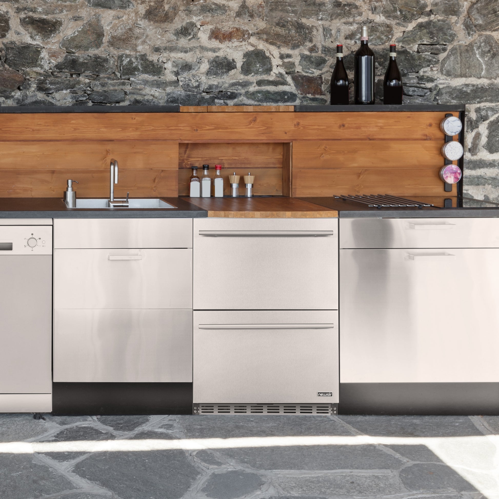 Newair 24” Outdoor Wine and Beverage Dual Drawer Fridge, 20 Bottle and 80 Can Capacity Built-in or Freestanding NOF100SS00-Beverage Fridges-The Wine Cooler Club