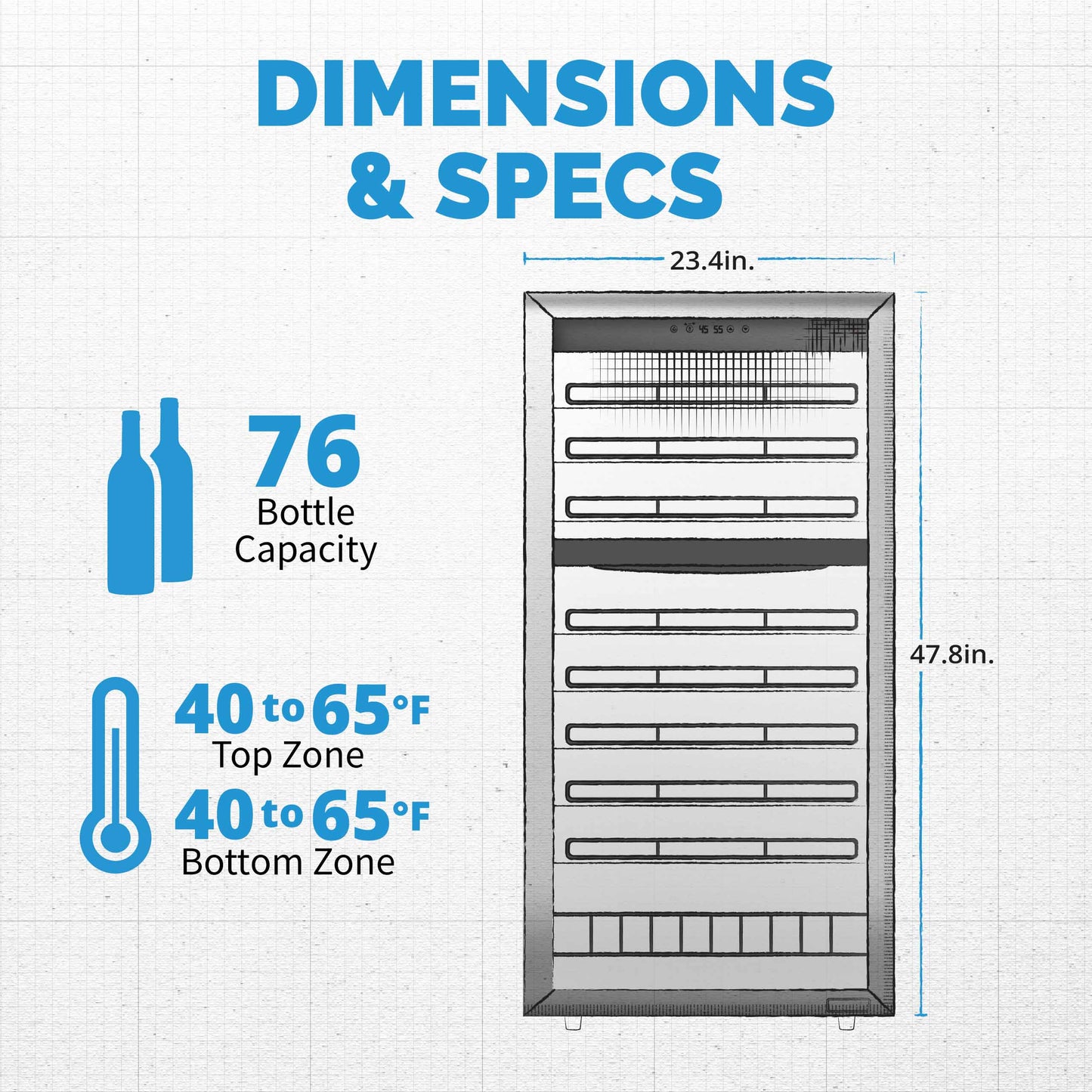 Newair Freestanding 76 Bottle Dual Zone Wine Fridge with Low-Vibration Ultra-Quiet Inverter Compressor and Adjustable Racks NWC076SS00-Wine Fridges-The Wine Cooler Club