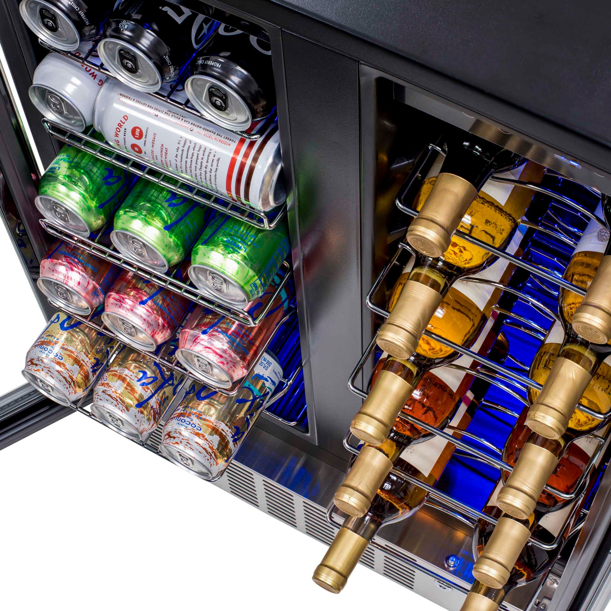 Newair 24” Built-in Dual Zone 18 Bottle and 58 Can Wine and Beverage Fridge in Stainless Steel with Chrome Shelves AWB-360DB-Wine and Beverage Fridges-The Wine Cooler Club