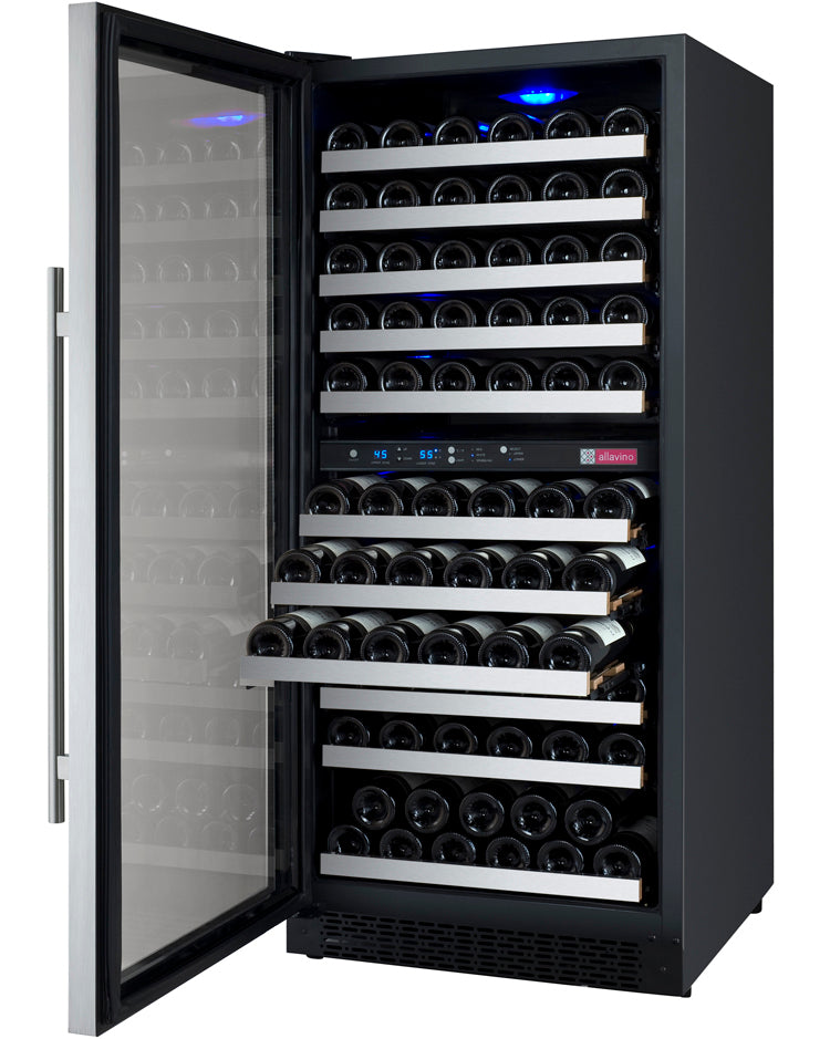 24" Wide FlexCount II Tru-Vino 121 Bottle Dual Zone Stainless Steel Left Hinge Wine Refrigerator - AO VSWR121-2SL20, AO VSWR121-2SR20-Wine Coolers-The Wine Cooler Club