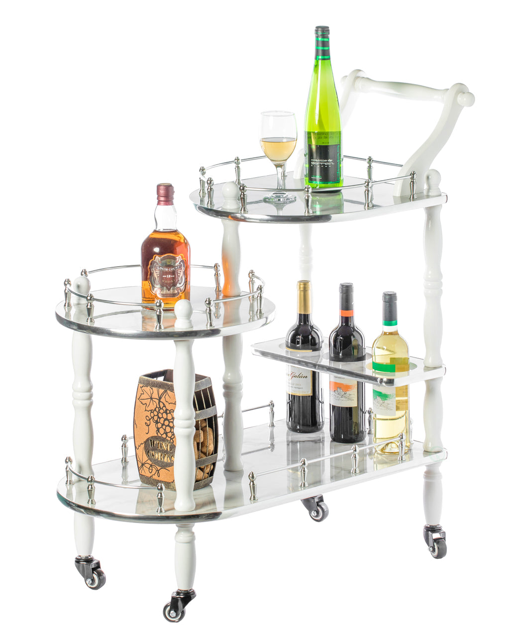 Wood Serving Bar Cart Tea Trolley with 3 Tier Shelves and Rolling Wheels QI003775-Wine Bottle Holders-The Wine Cooler Club