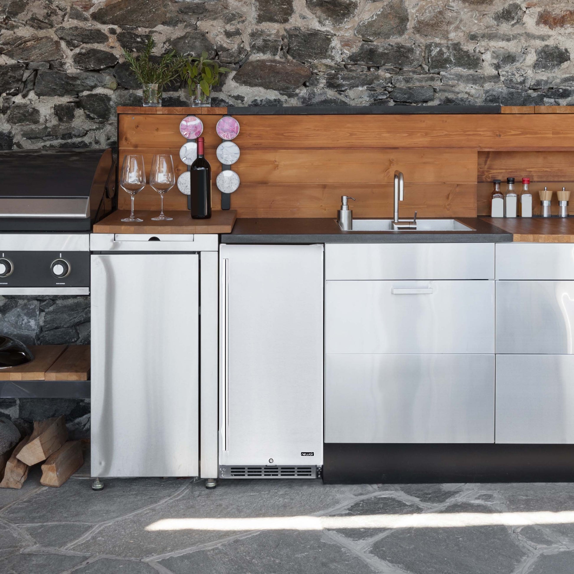 Newair 15” Built-in 90 Can Outdoor Beverage Fridge in Weatherproof Stainless Steel with Auto-Closing Door and Easy Glide Casters NOF090SS00-Beverage Fridges-The Wine Cooler Club