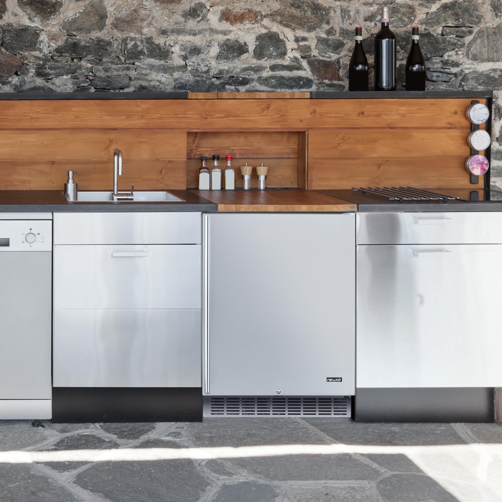 Newair 24” Built-in 160 Can Outdoor Beverage Fridge in Weatherproof Stainless Steel with Auto-Closing Door and Easy Glide Casters NOF160SS00-Beverage Fridges-The Wine Cooler Club