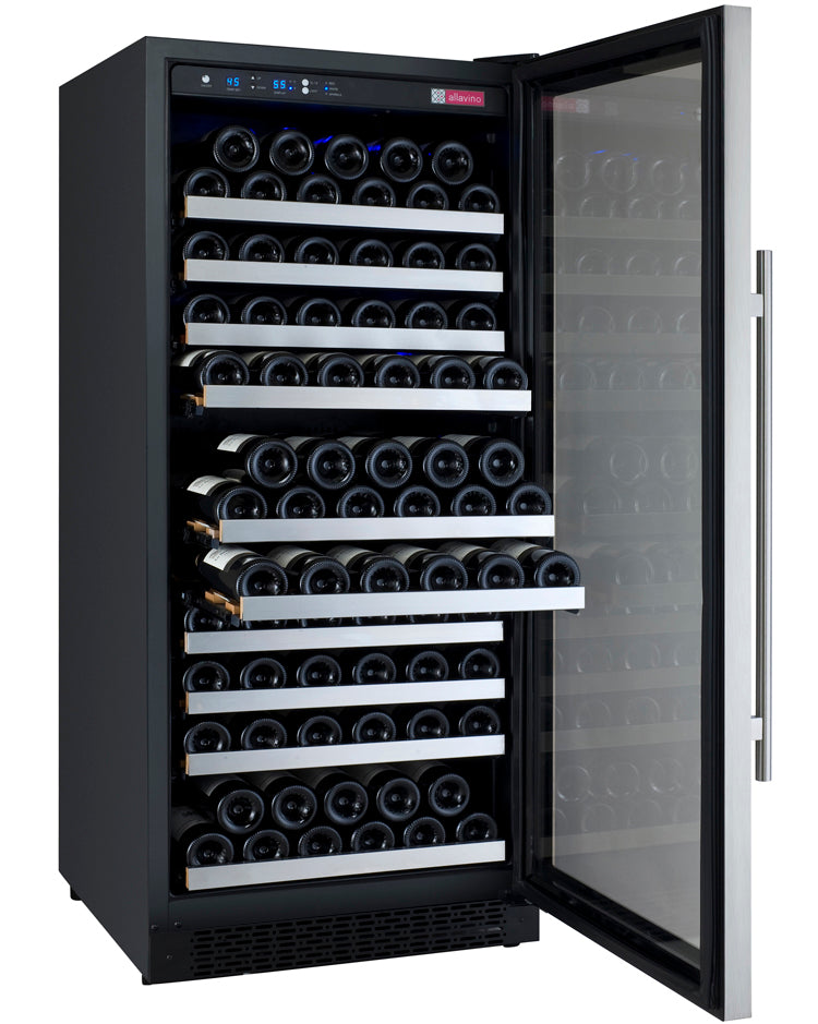 24" Wide FlexCount II Tru-Vino 128 Bottle Single Zone Stainless Steel Left Hinge Wine Refrigerator - AO VSWR128-1SL20, AO VSWR128-1SR20-Wine Coolers-The Wine Cooler Club