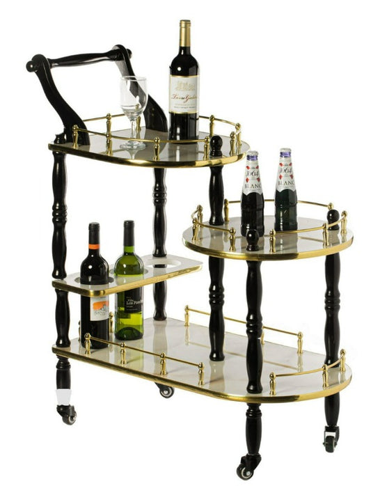 Wood Serving Bar Cart Tea Trolley with 3 Tier Shelves and Rolling Wheels QI003775-Wine Bottle Holders-The Wine Cooler Club