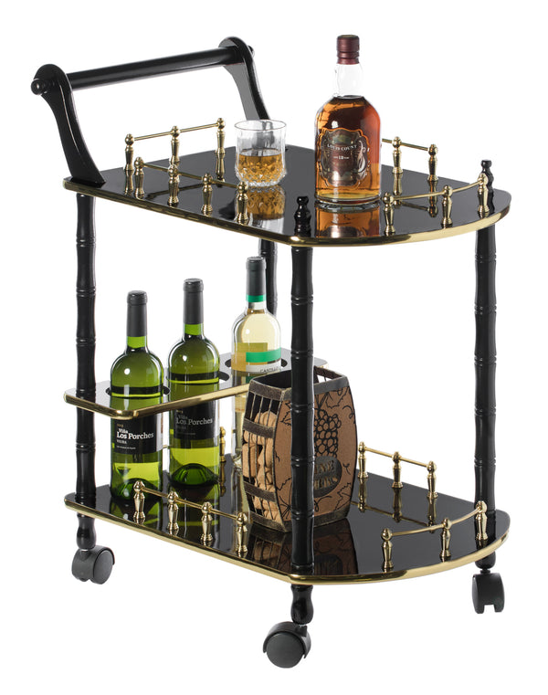 Wood Serving Bar Cart Tea Trolley with 2 Tier Shelves and Rolling Wheels QI003776-Wine Bottle Holders-The Wine Cooler Club