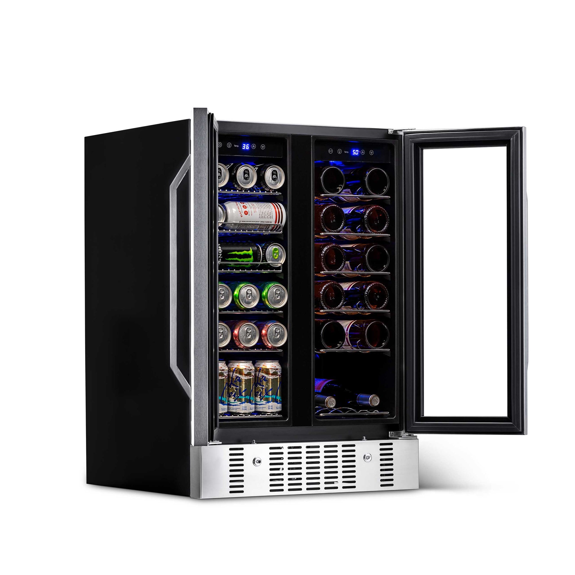 Newair 24” Built-in Dual Zone 18 Bottle and 58 Can Wine and Beverage Fridge in Stainless Steel with Chrome Shelves AWB-360DB-Wine and Beverage Fridges-The Wine Cooler Club